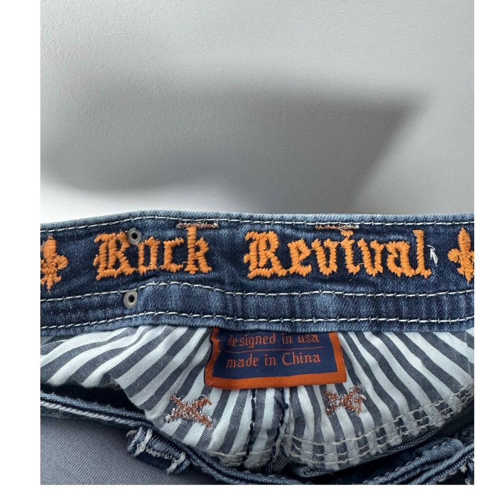 Y2K Rock Revival Womens 25 Nancy Bootcut Jeans Blue Embellished Frayed E8536M85X - Picture 3 of 14